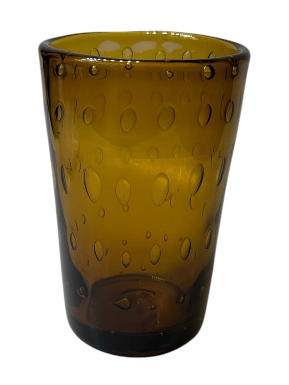 Controlled bubble amber/green glass hand blown